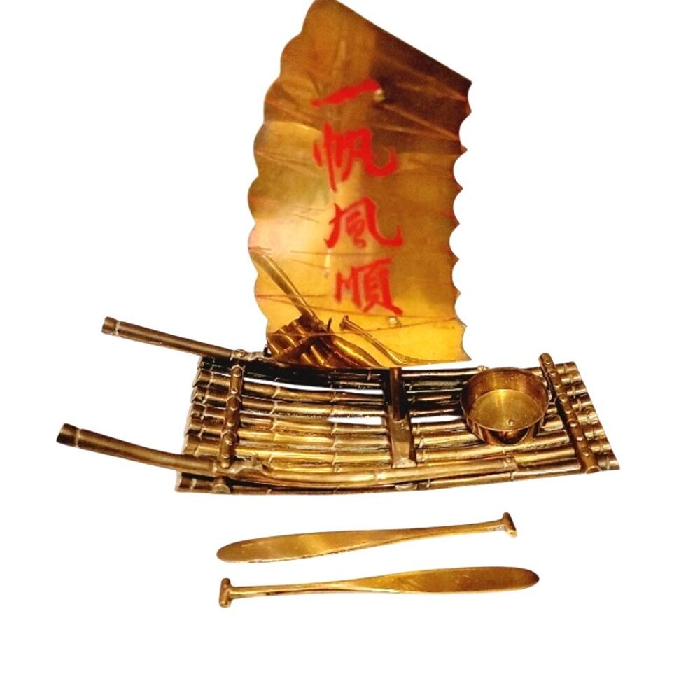 Asian Brass Sailboat Tea Light Candle Holder Eclectic Home Decor‎ Vintage